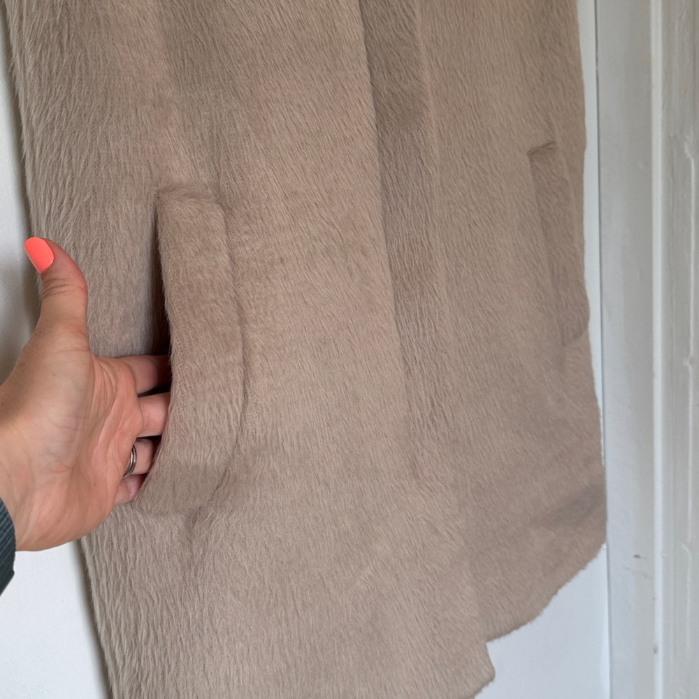 THEORY Long Faux Fur Vest stand collar taupe tan small - Picture 4 of 7